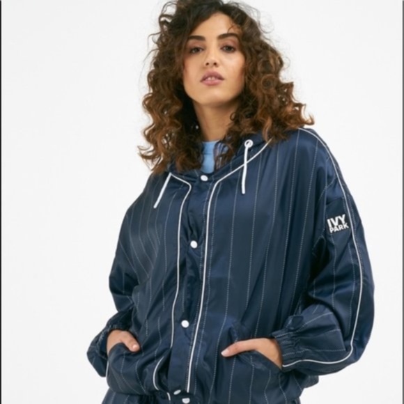 IVY PARK Baseball Pinstripe Hoodie Bomber Jacket L - Picture 9 of 16